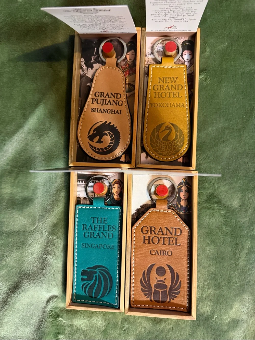 NWT 4 Belle Epoque Style Stitched Leather Keychains Travel Hotels Luggage Tags